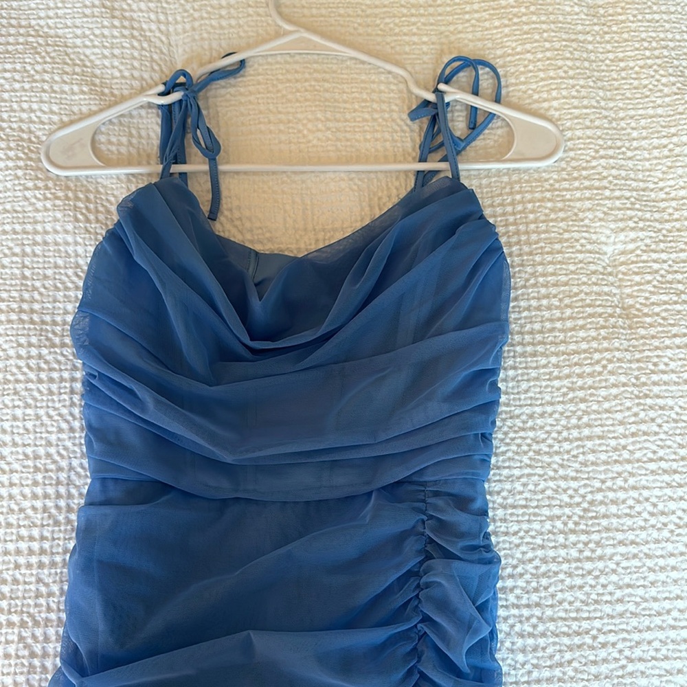 Oh Polly Blue rouched mini dress